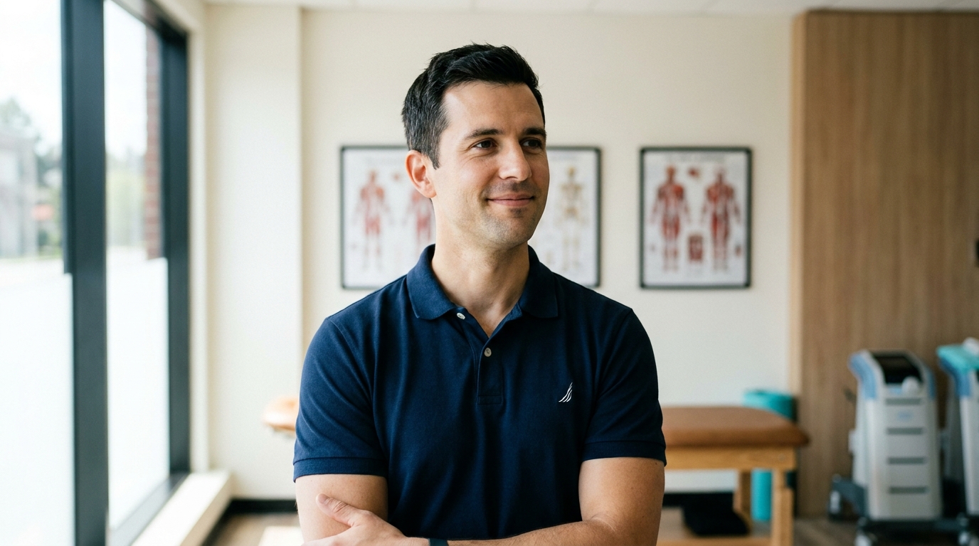 Marc Pinar, fisioterapeuta deportivo, en su consulta de Tafira