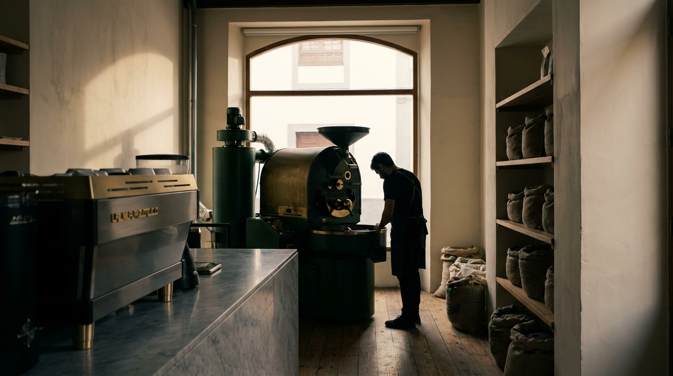 Interior del local al amanecer