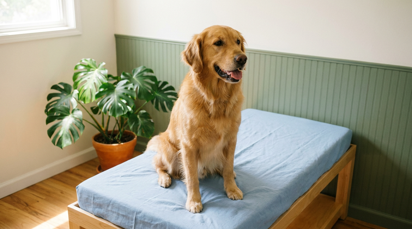 Golden retriever feliz en consulta veterinaria Tafira